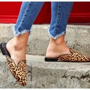 Birdies Women's Cheetah Calf Hair Phoebe Slip On Mule Flats Size 9.5 Black Tan
